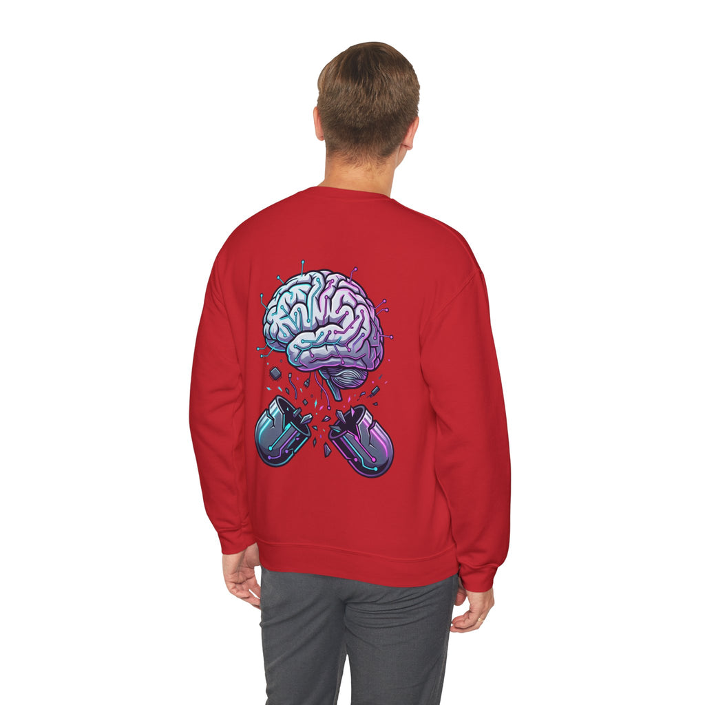 Crewneck Sweatshirt — Vaporwave Brain & Broken Mouse Graphic