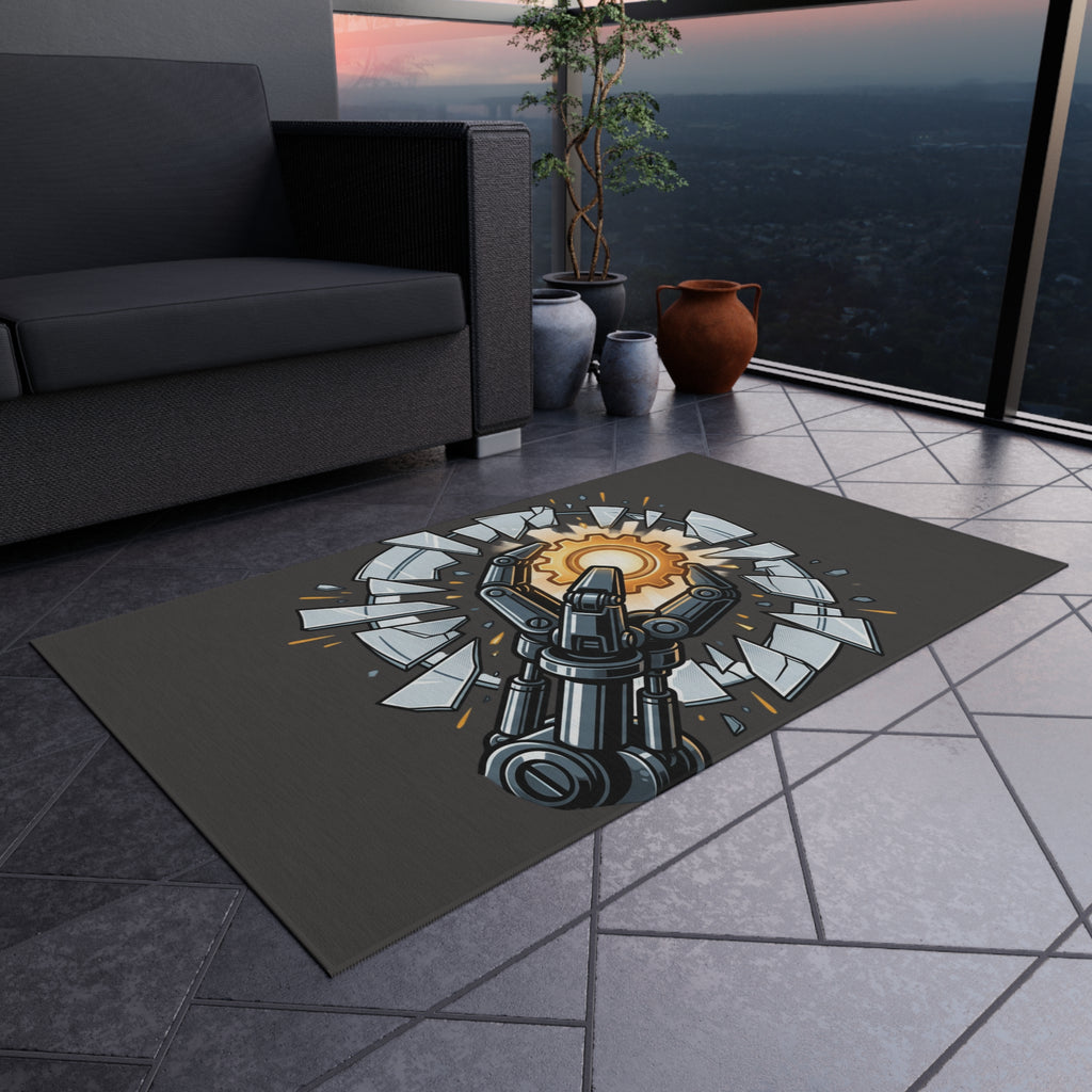 Outdoor Rug — Robotic Hand Breaking Through with Gear Accent