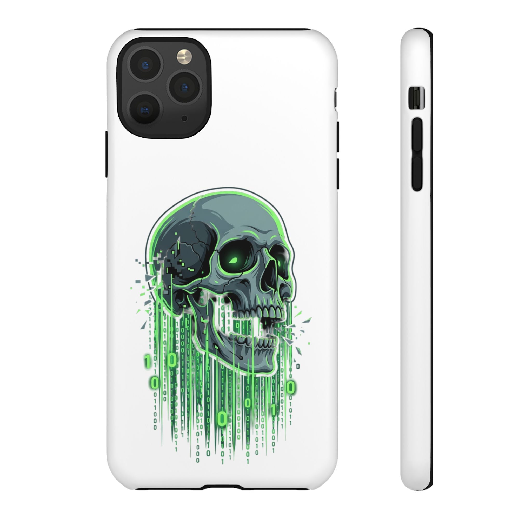Skull Matrix Phone Case — Neon Green Cyberpunk Protective Case