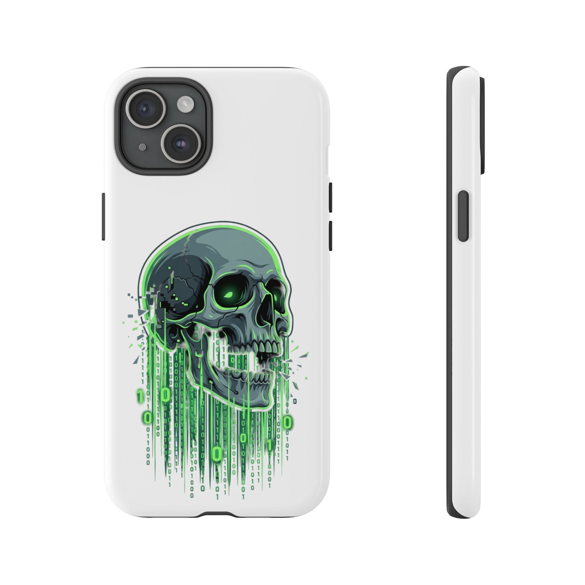 Skull Matrix Phone Case — Neon Green Cyberpunk Protective Case