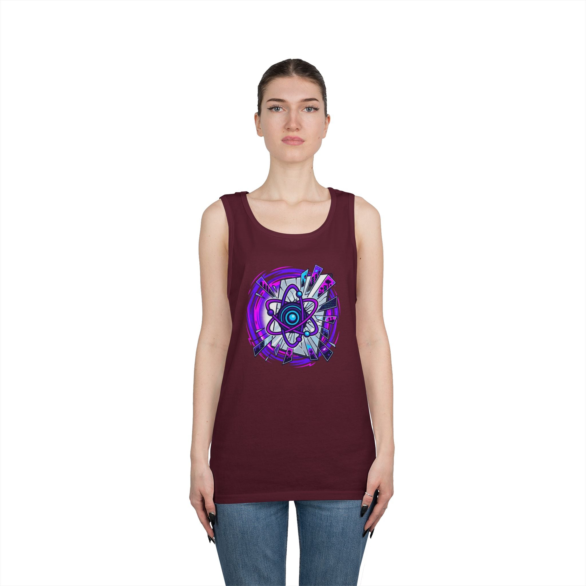 Atomic Vibe Tank Top — Neon Purple Science Atom Graphic