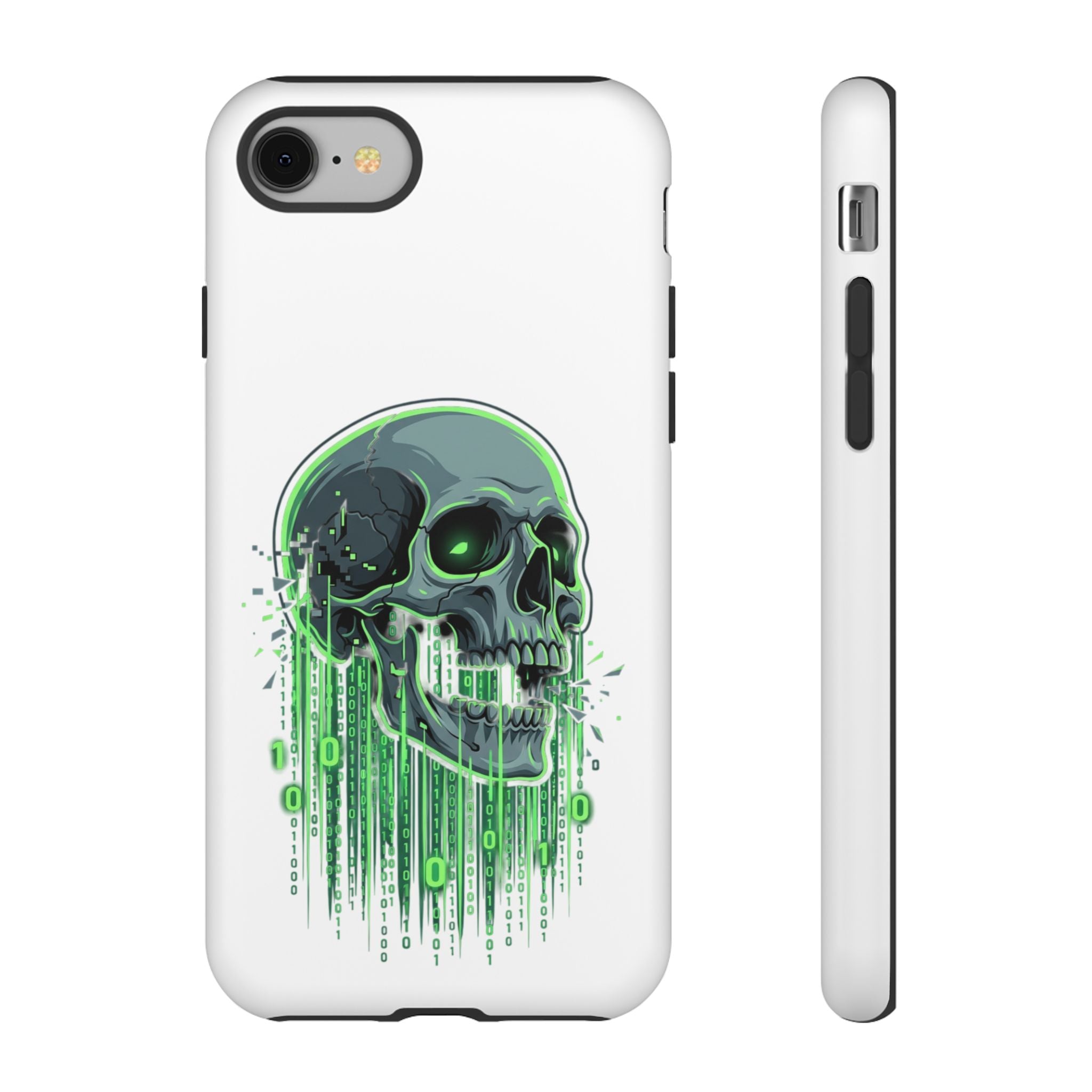 Skull Matrix Phone Case — Neon Green Cyberpunk Protective Case