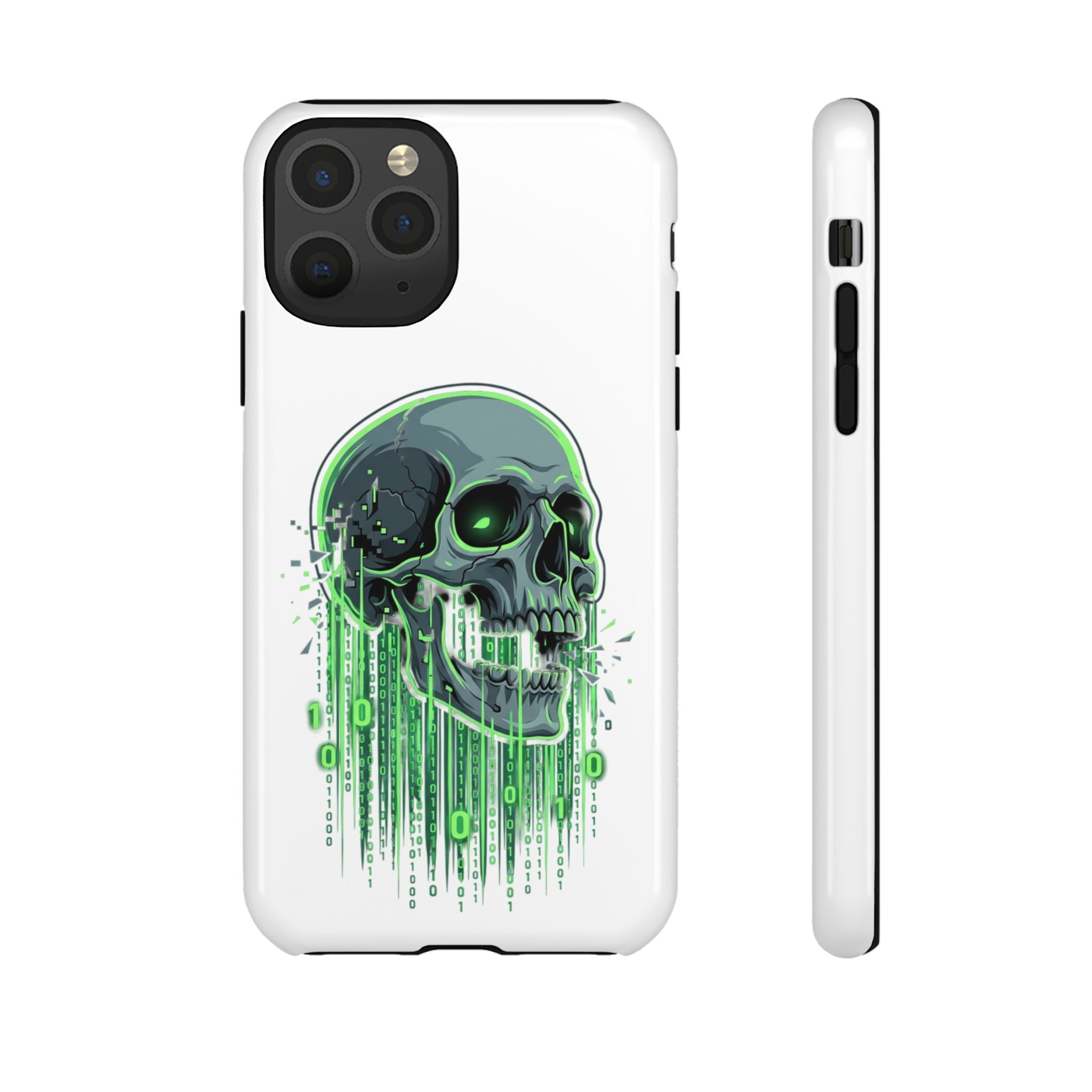 Skull Matrix Phone Case — Neon Green Cyberpunk Protective Case