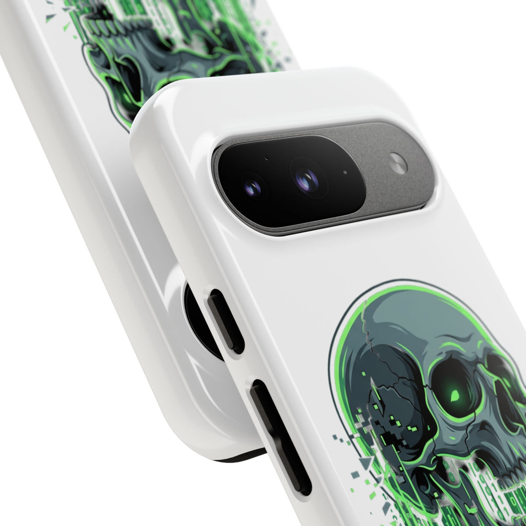 Skull Matrix Phone Case — Neon Green Cyberpunk Protective Case