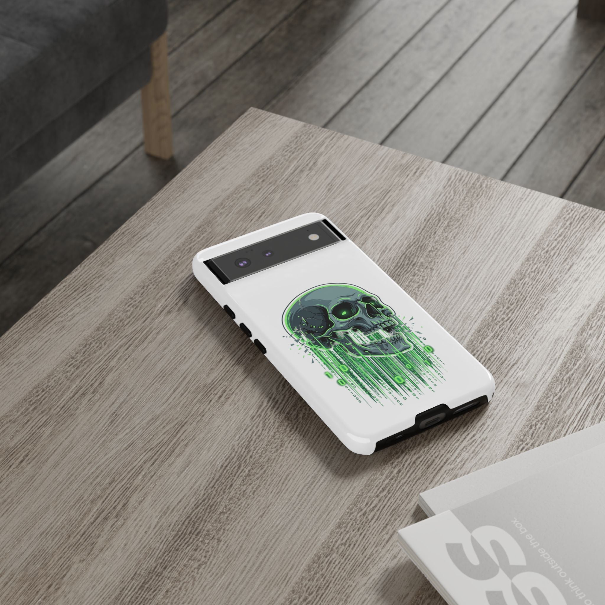 Skull Matrix Phone Case — Neon Green Cyberpunk Protective Case