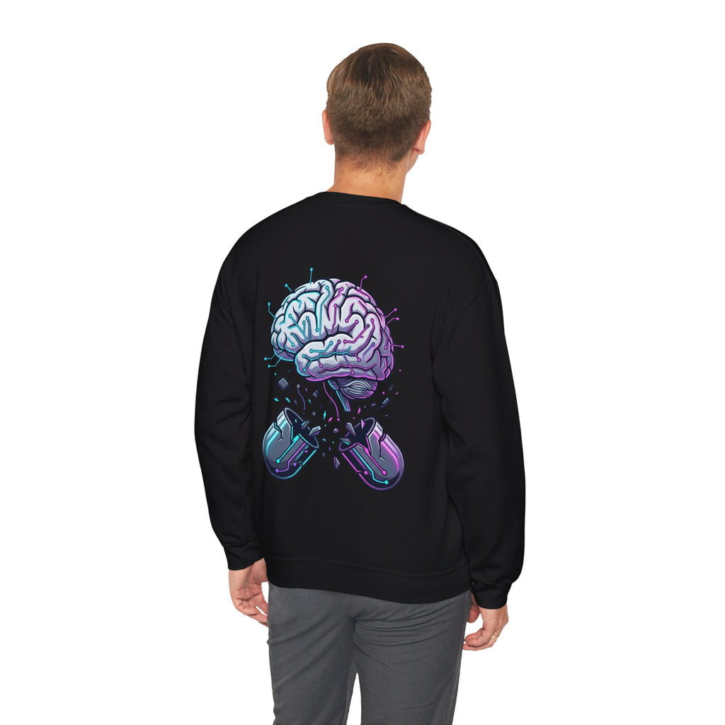 Crewneck Sweatshirt — Vaporwave Brain & Broken Mouse Graphic