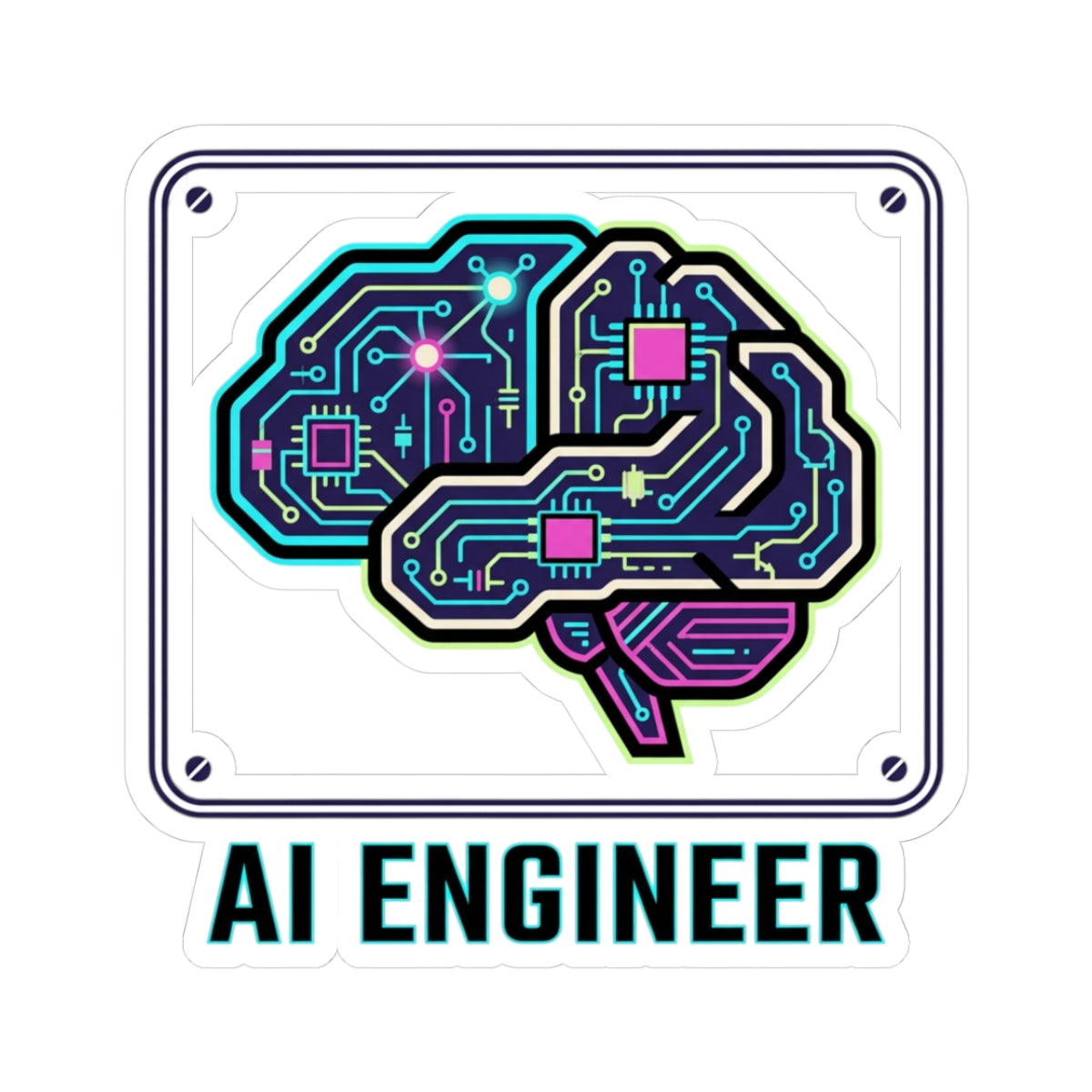 AI Engineer Circuit Brain Sticker | Kiss-Cut Sticker
