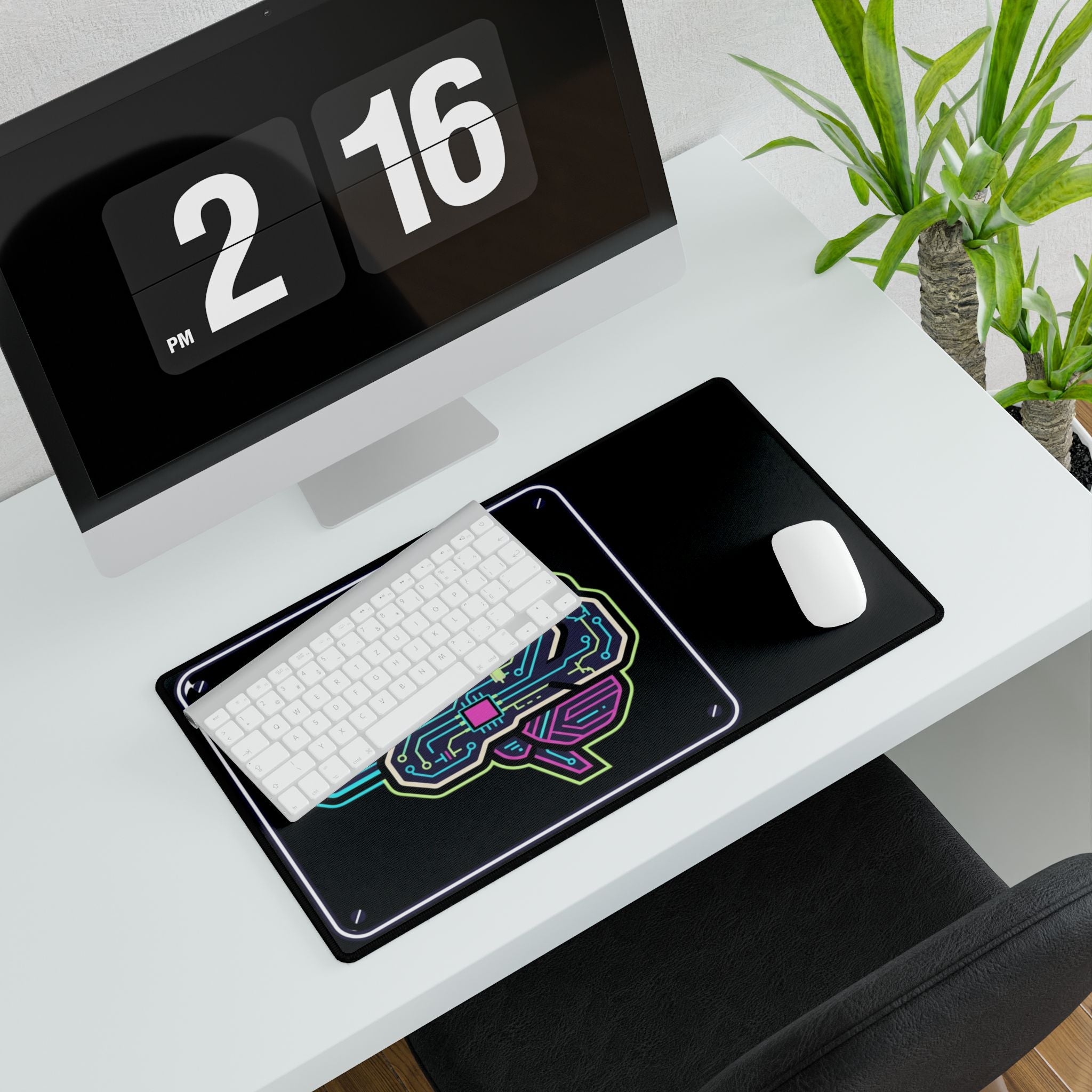 Neon Circuit Brain Desk Mat | Gaming Mousepad, Tech Circuitry
