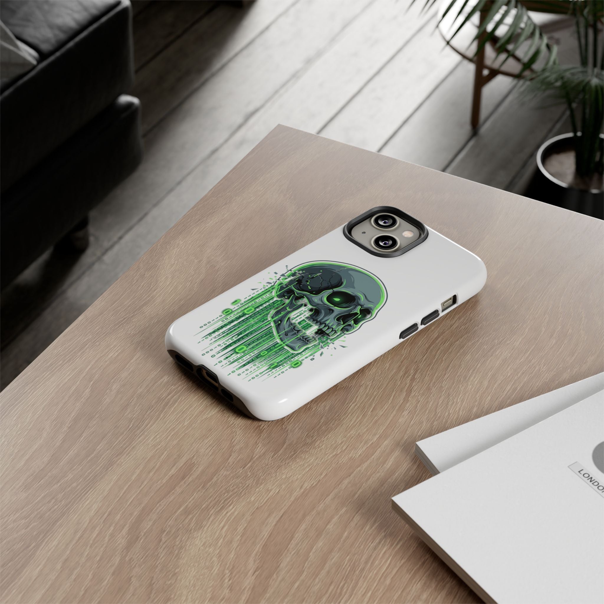 Skull Matrix Phone Case — Neon Green Cyberpunk Protective Case