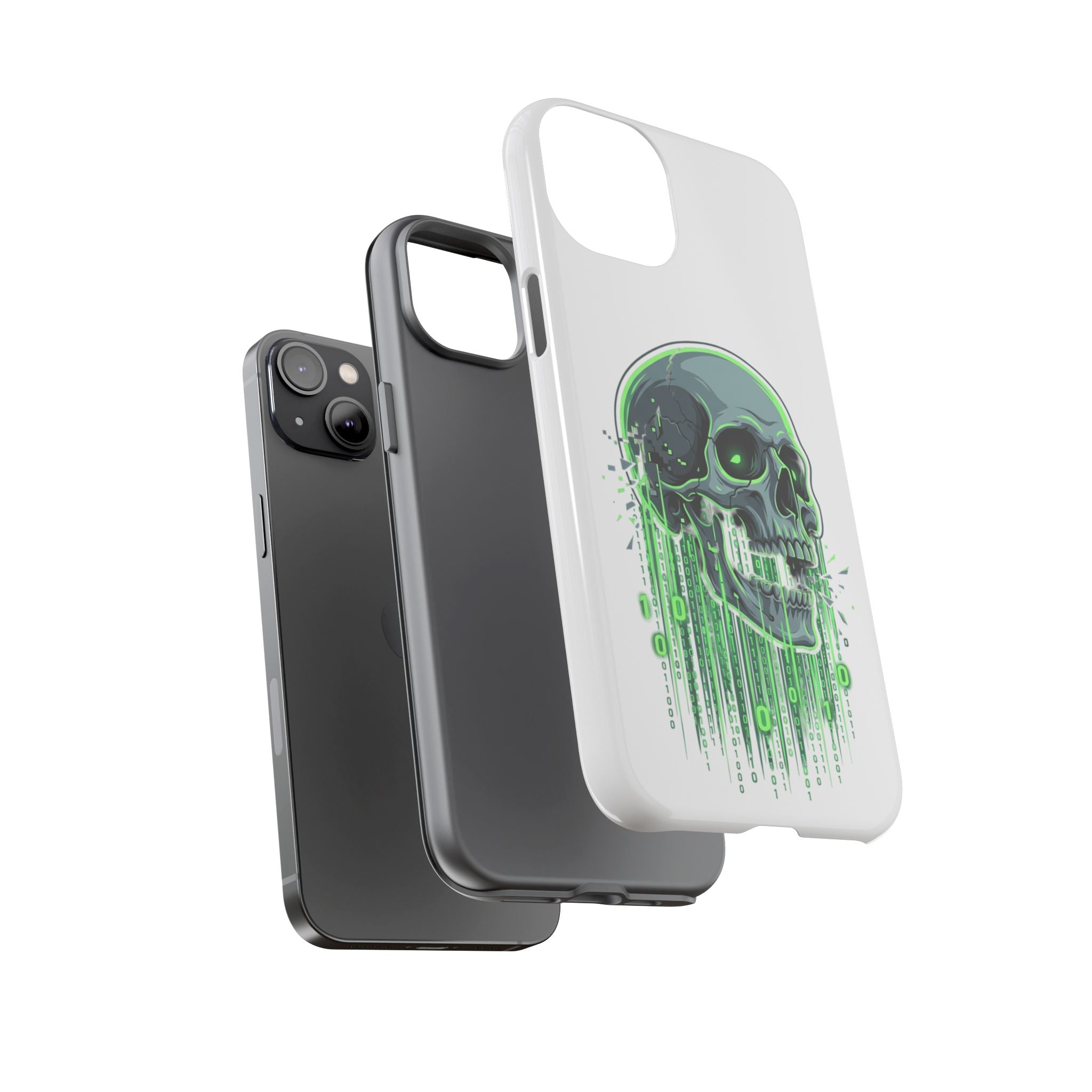 Skull Matrix Phone Case — Neon Green Cyberpunk Protective Case