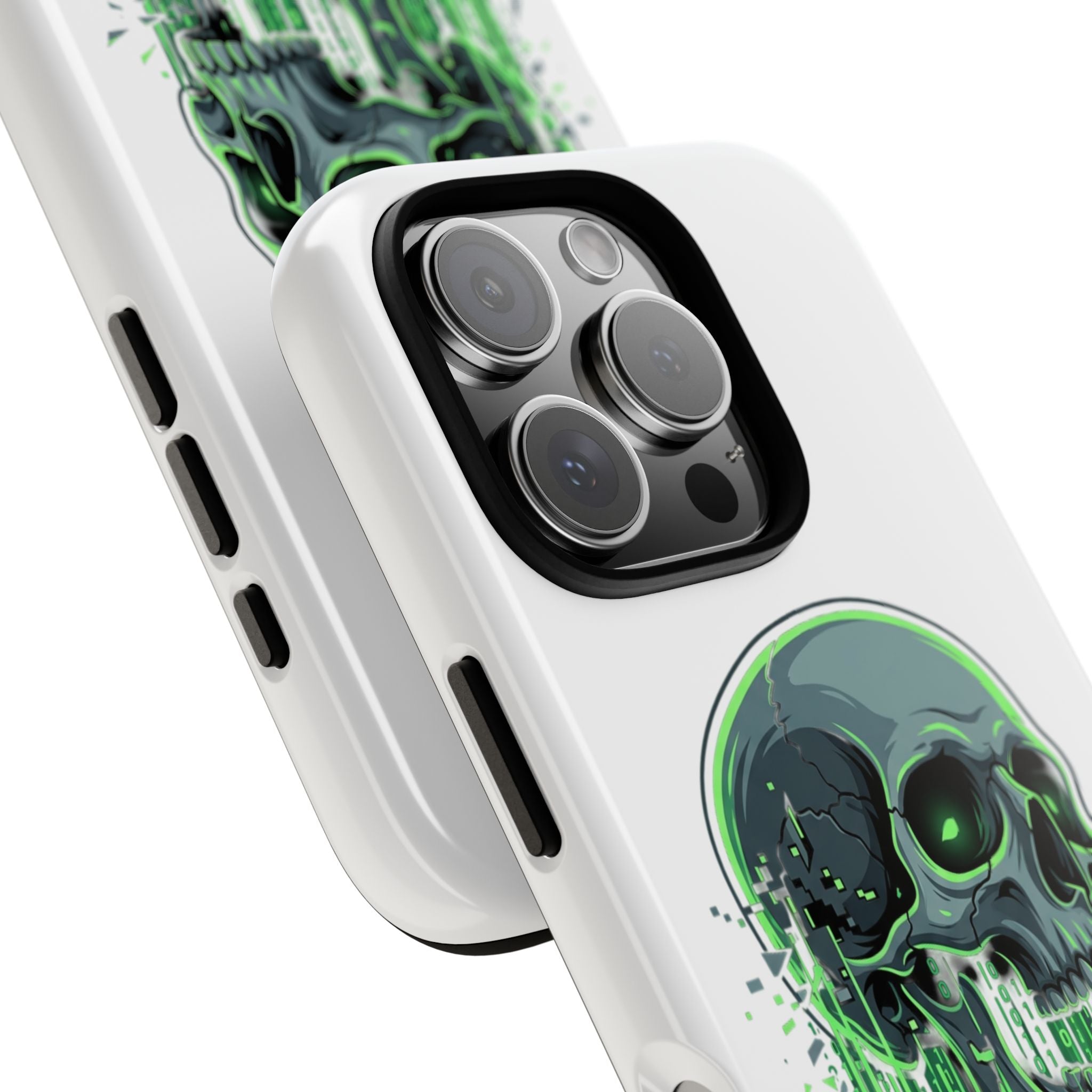 Skull Matrix Phone Case — Neon Green Cyberpunk Protective Case