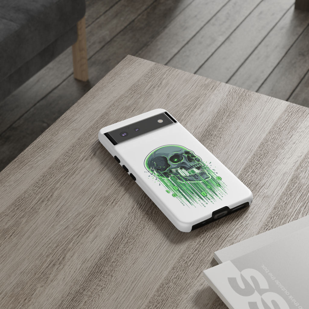 Skull Matrix Phone Case — Neon Green Cyberpunk Protective Case