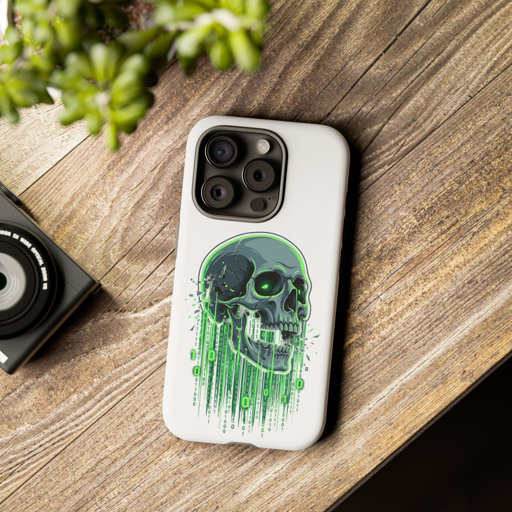 Skull Matrix Phone Case — Neon Green Cyberpunk Protective Case