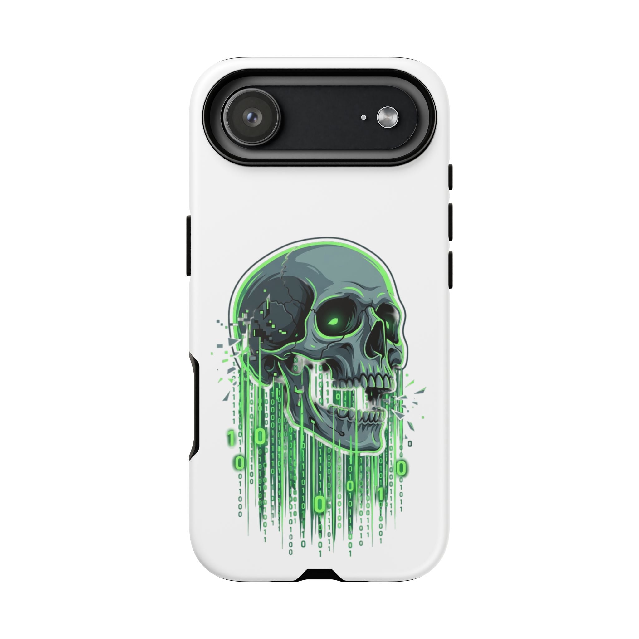 Skull Matrix Phone Case — Neon Green Cyberpunk Protective Case