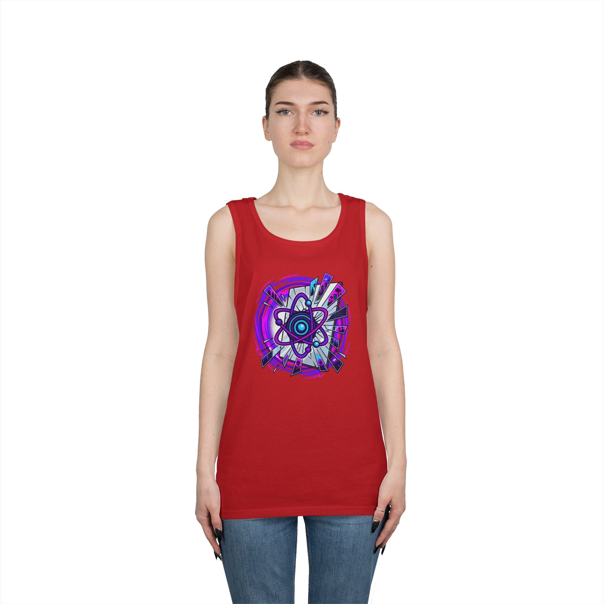 Atomic Vibe Tank Top — Neon Purple Science Atom Graphic