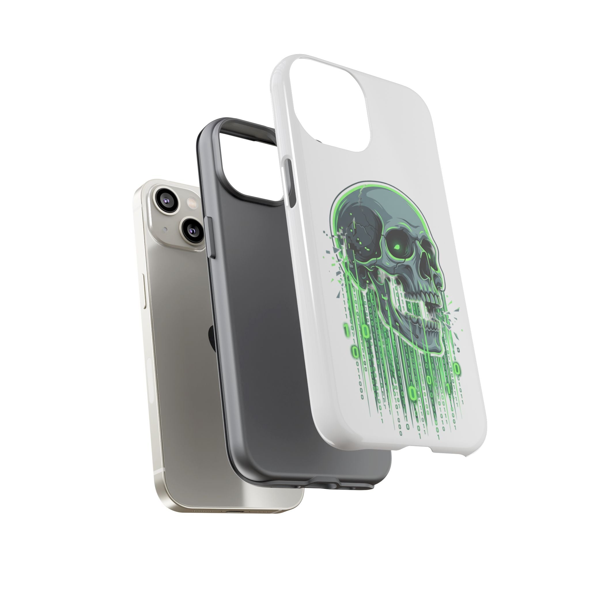 Skull Matrix Phone Case — Neon Green Cyberpunk Protective Case