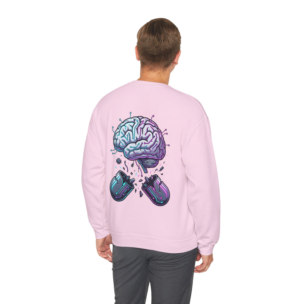 Crewneck Sweatshirt — Vaporwave Brain & Broken Mouse Graphic