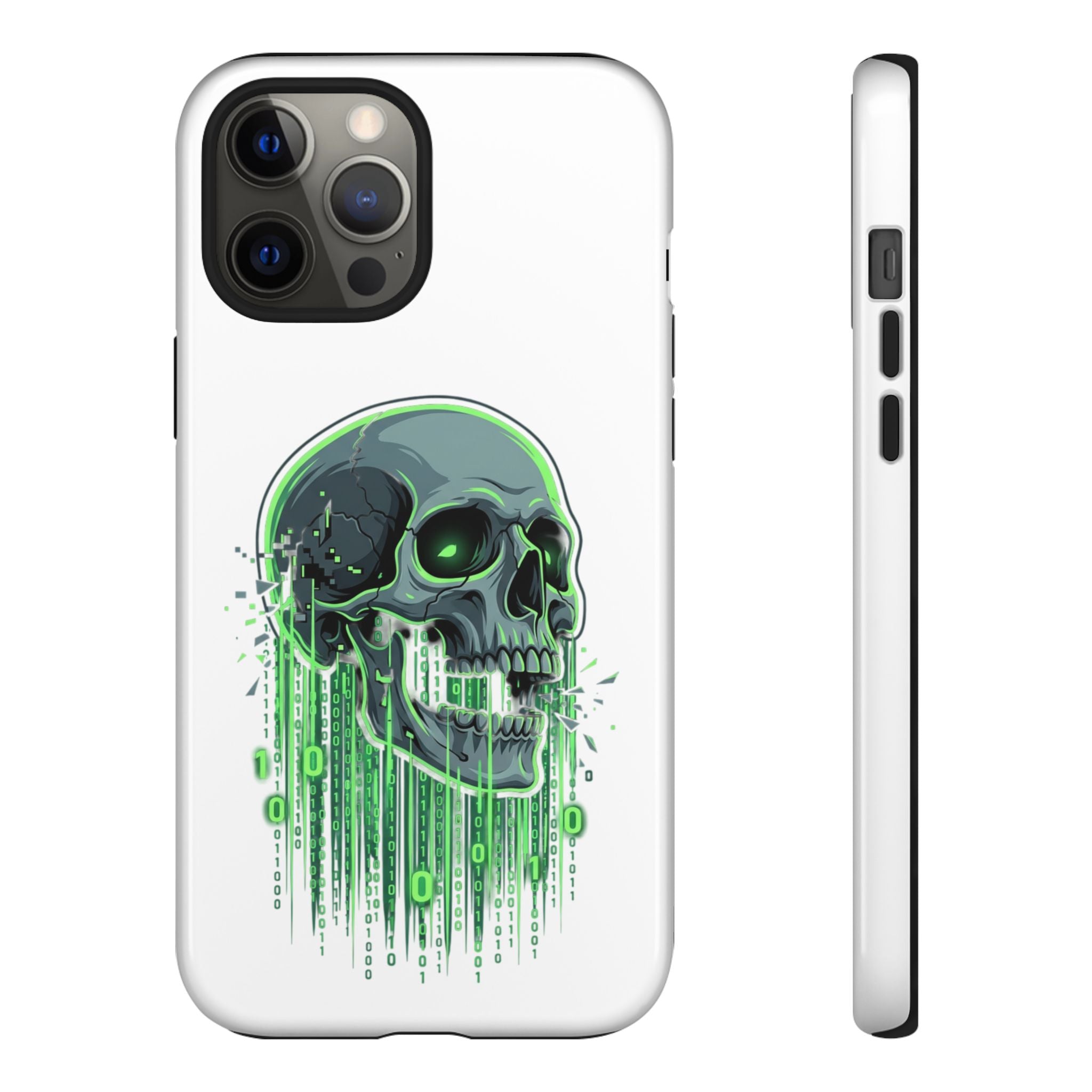 Skull Matrix Phone Case — Neon Green Cyberpunk Protective Case