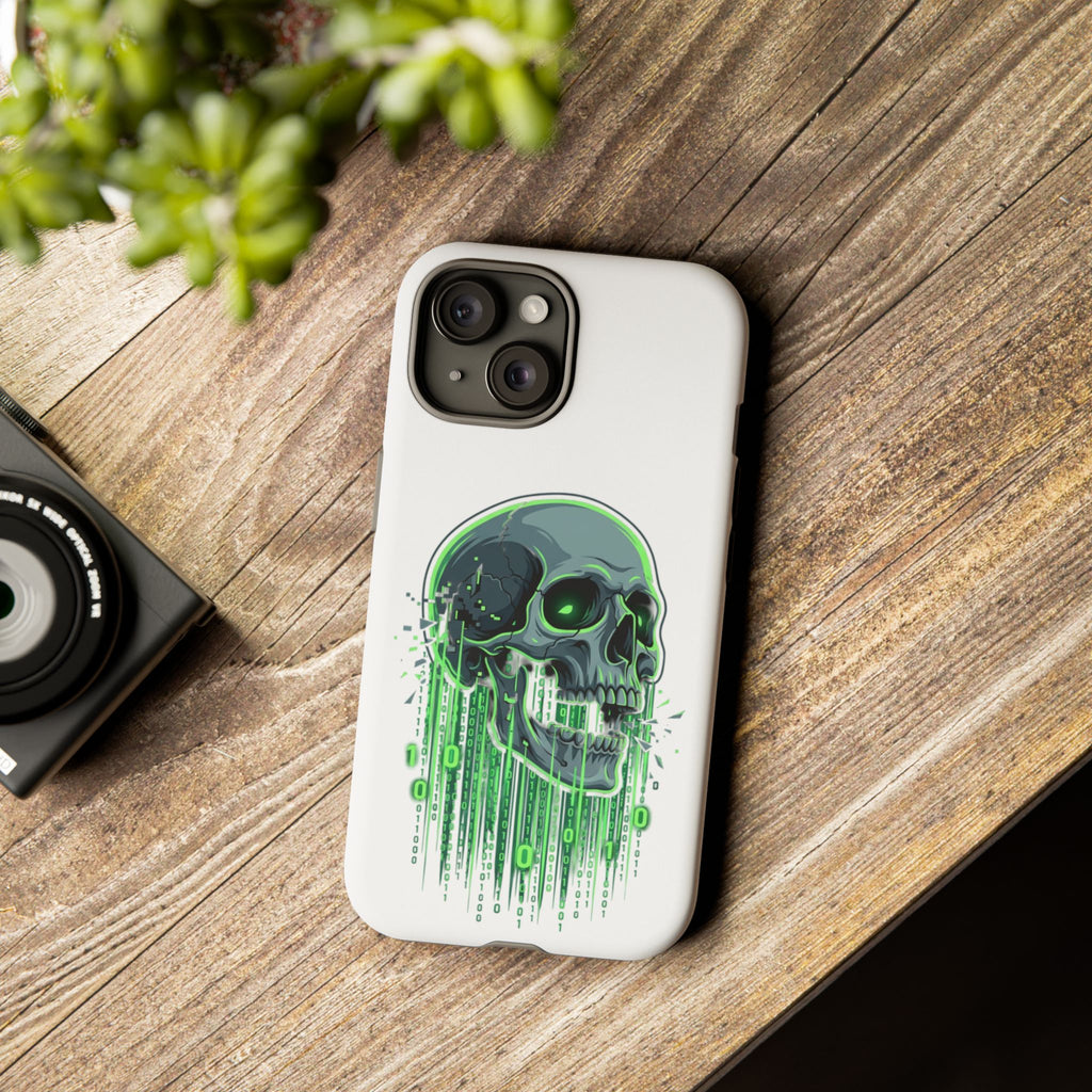 Skull Matrix Phone Case — Neon Green Cyberpunk Protective Case