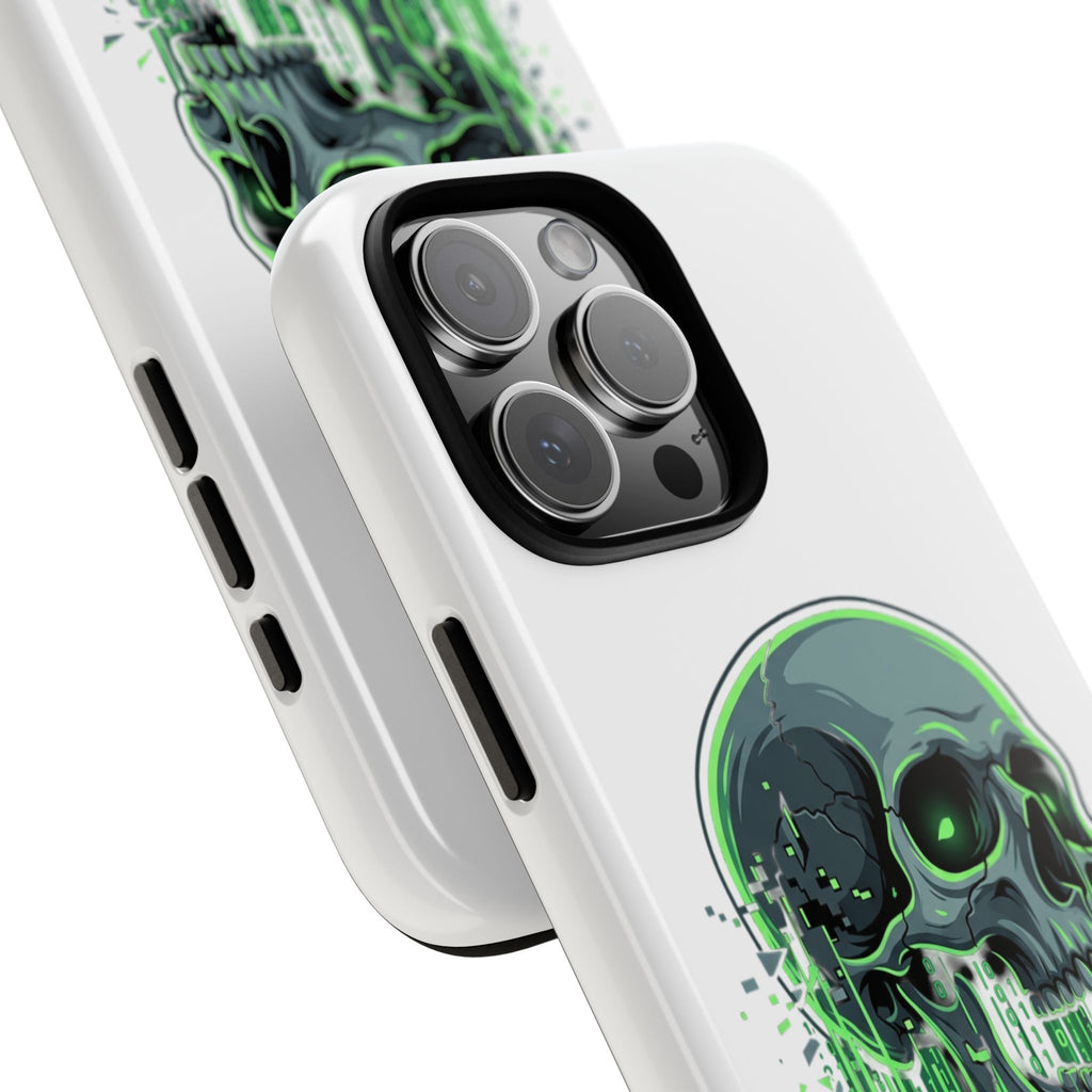 Skull Matrix Phone Case — Neon Green Cyberpunk Protective Case