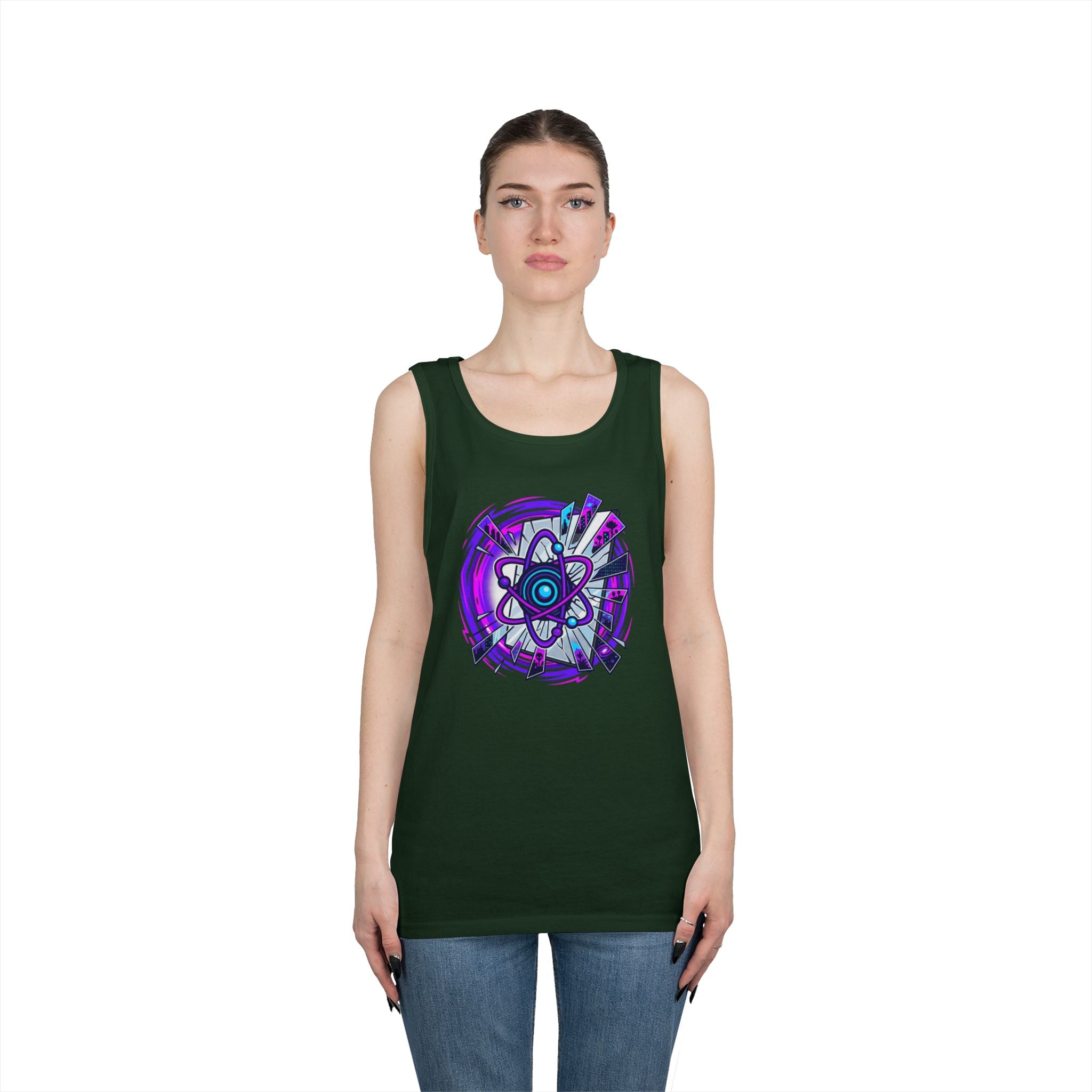 Atomic Vibe Tank Top — Neon Purple Science Atom Graphic
