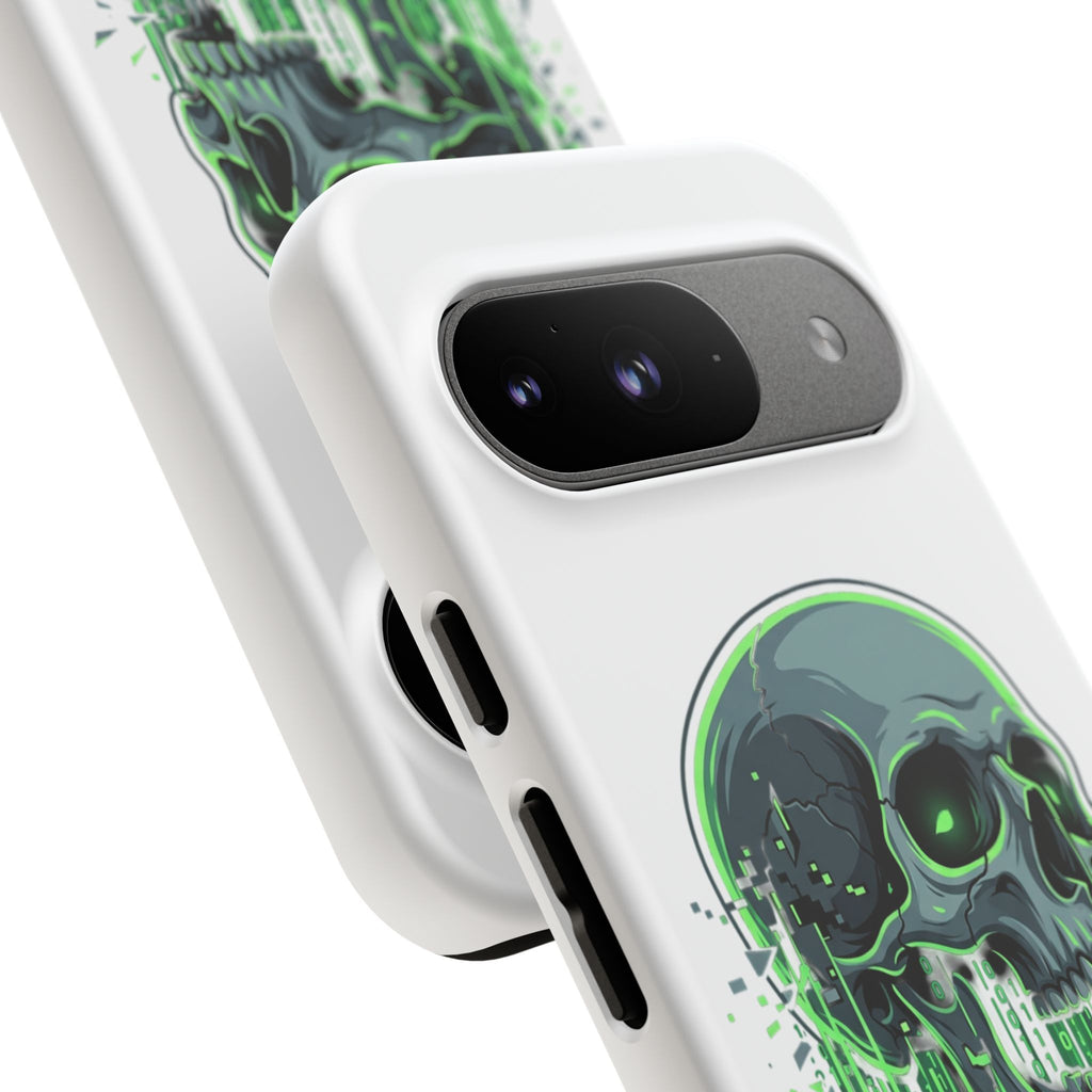 Skull Matrix Phone Case — Neon Green Cyberpunk Protective Case