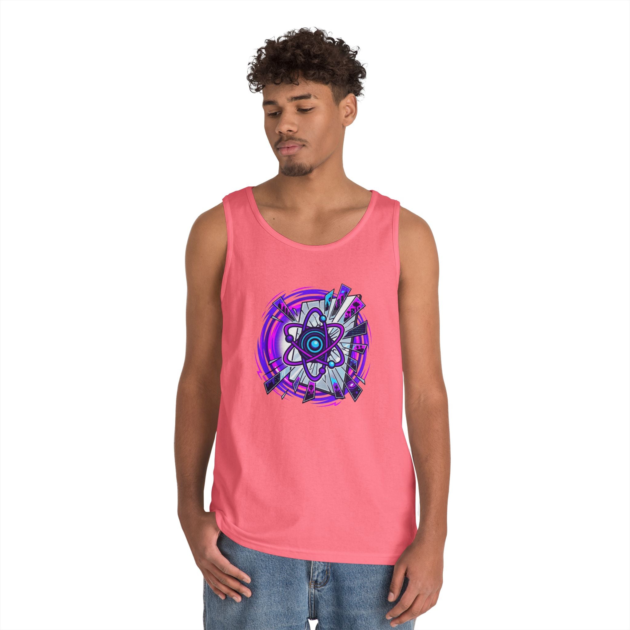 Atomic Vibe Tank Top — Neon Purple Science Atom Graphic