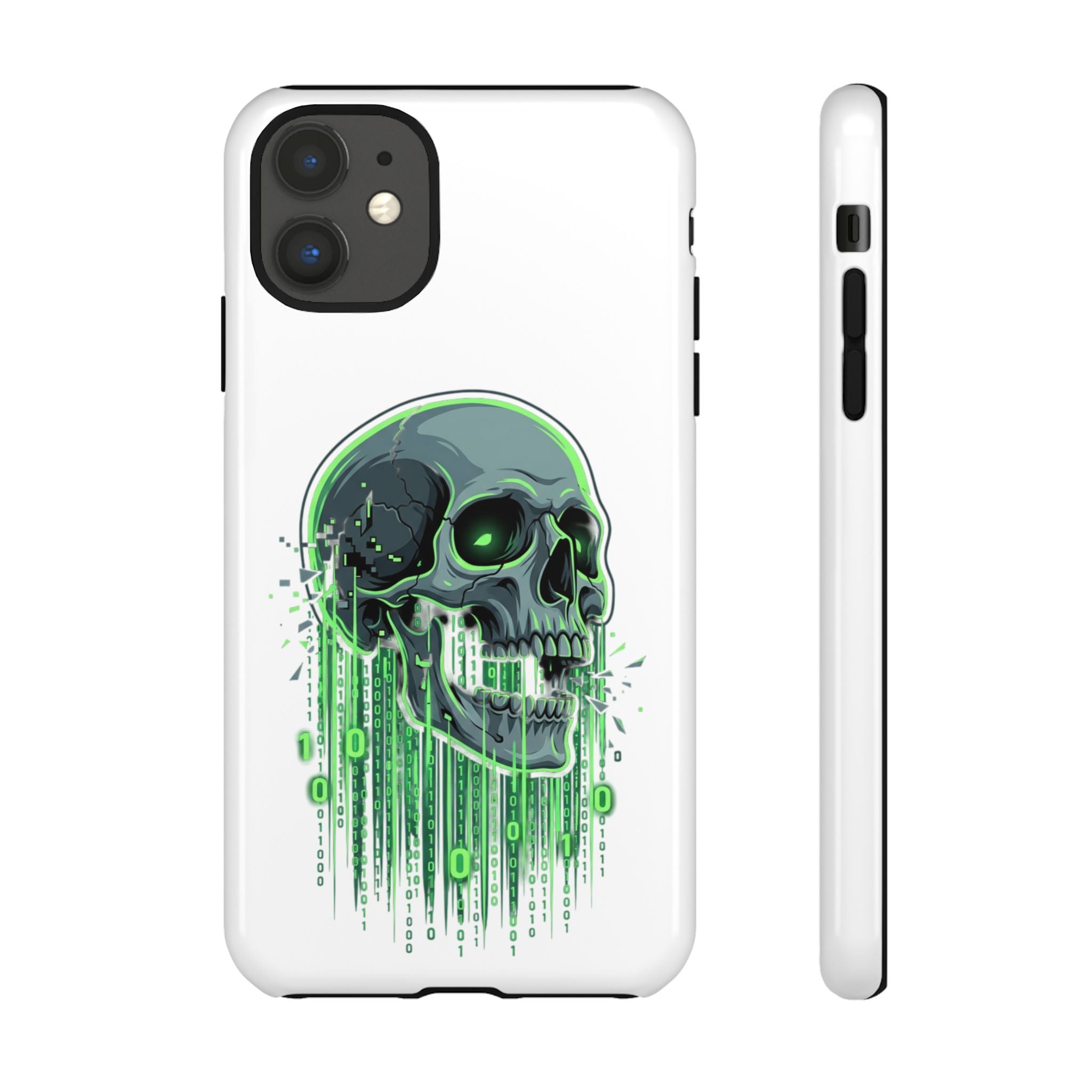 Skull Matrix Phone Case — Neon Green Cyberpunk Protective Case