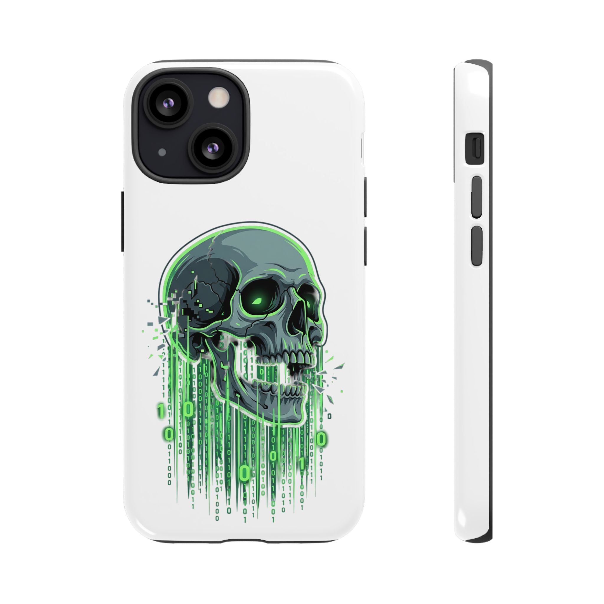 Skull Matrix Phone Case — Neon Green Cyberpunk Protective Case