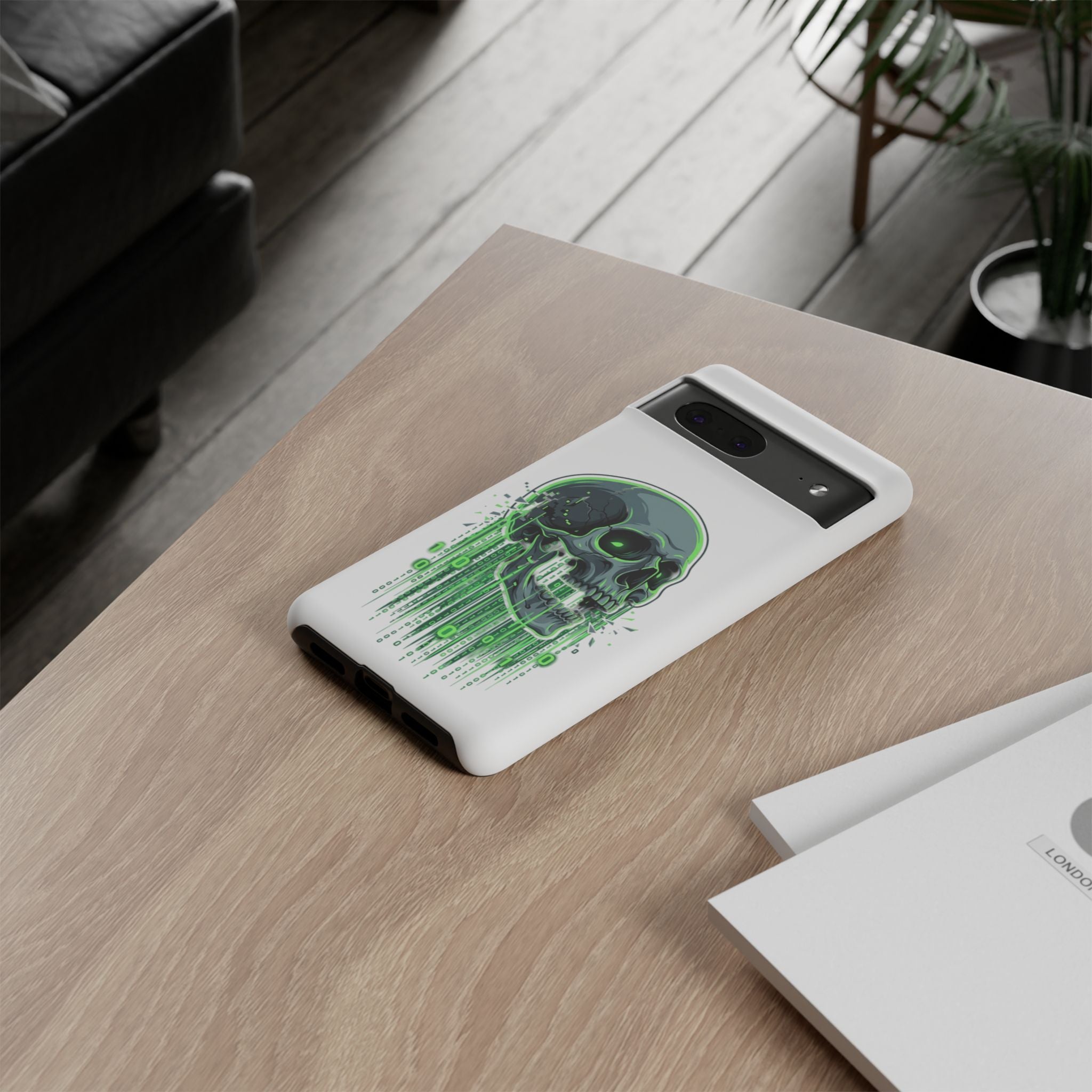 Skull Matrix Phone Case — Neon Green Cyberpunk Protective Case