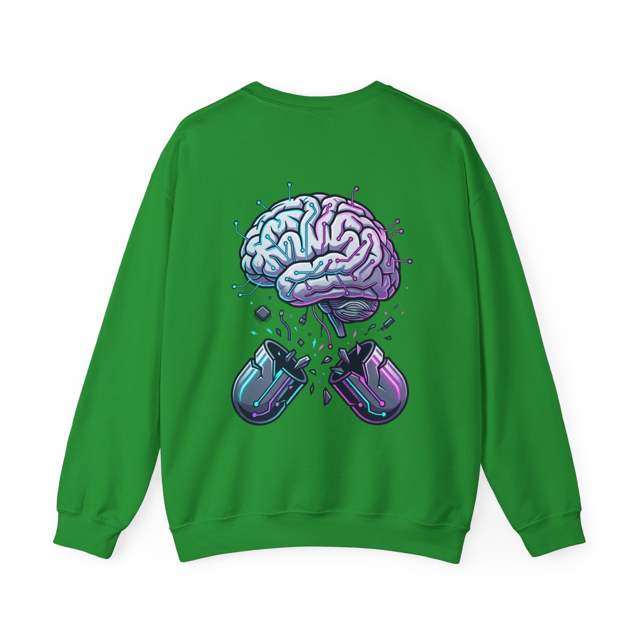 Crewneck Sweatshirt — Vaporwave Brain & Broken Mouse Graphic