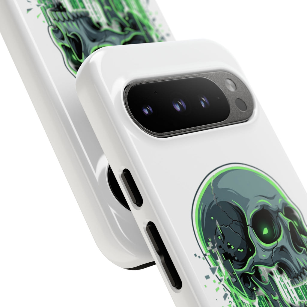 Skull Matrix Phone Case — Neon Green Cyberpunk Protective Case