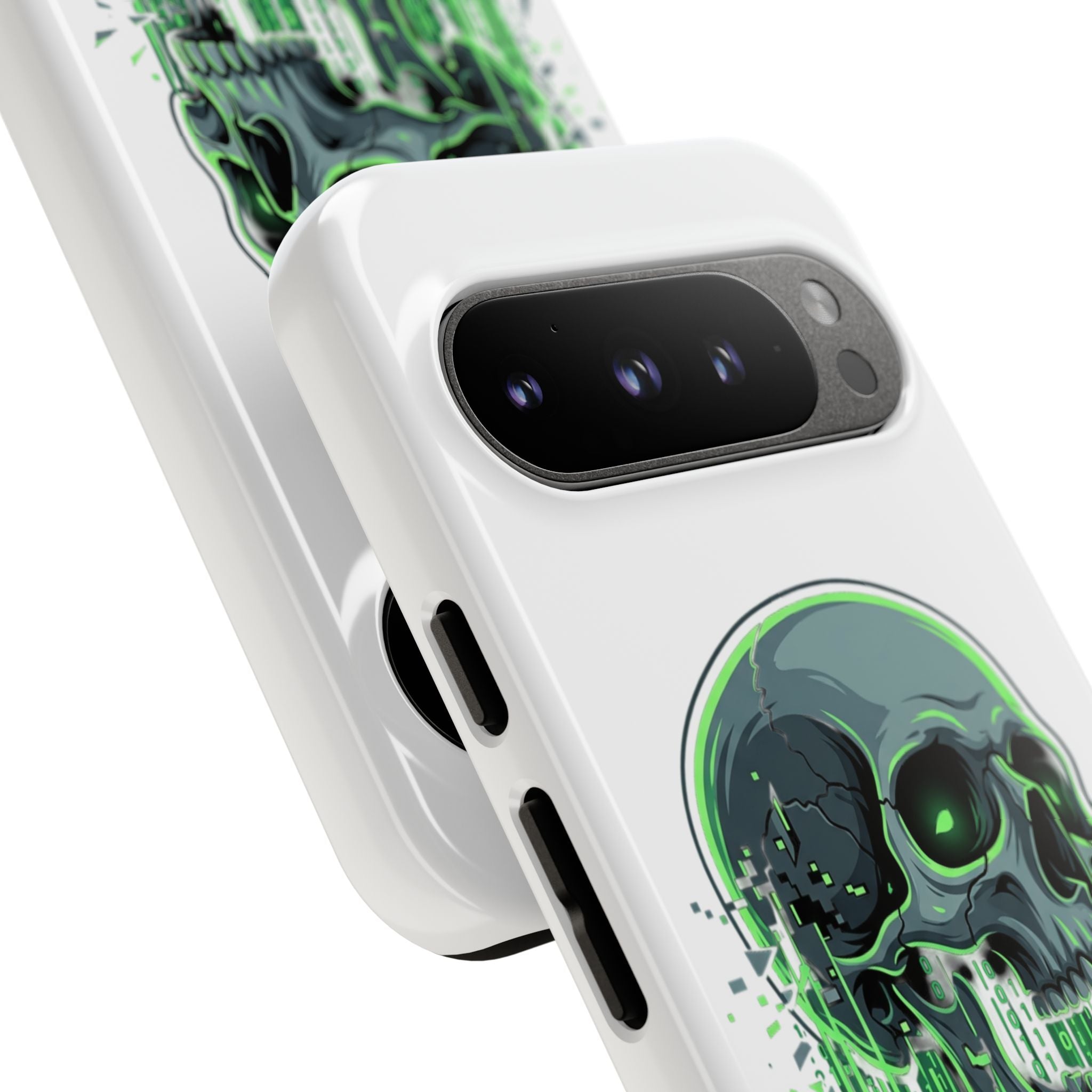 Skull Matrix Phone Case — Neon Green Cyberpunk Protective Case
