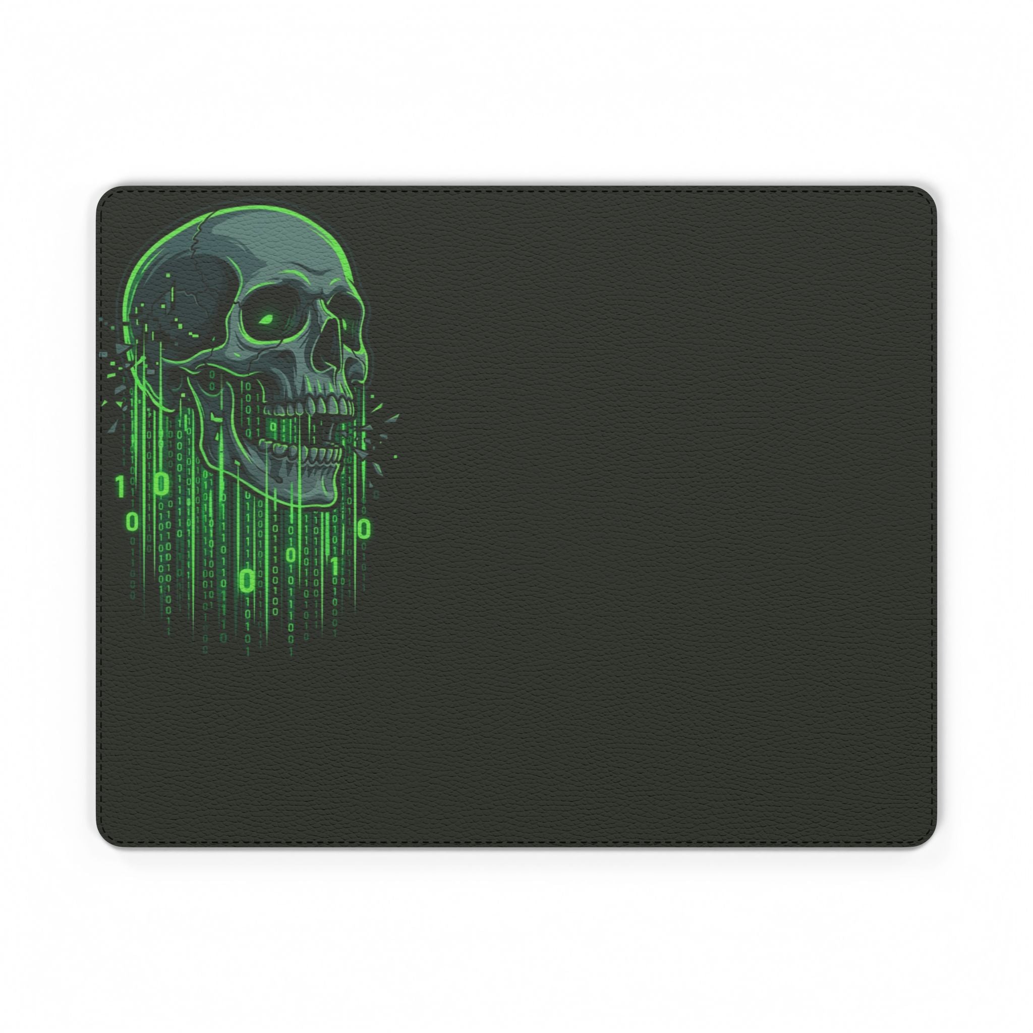Cyber Skull PU Leather Mouse Mat — Green Tech Gothic Gaming Desk Pad