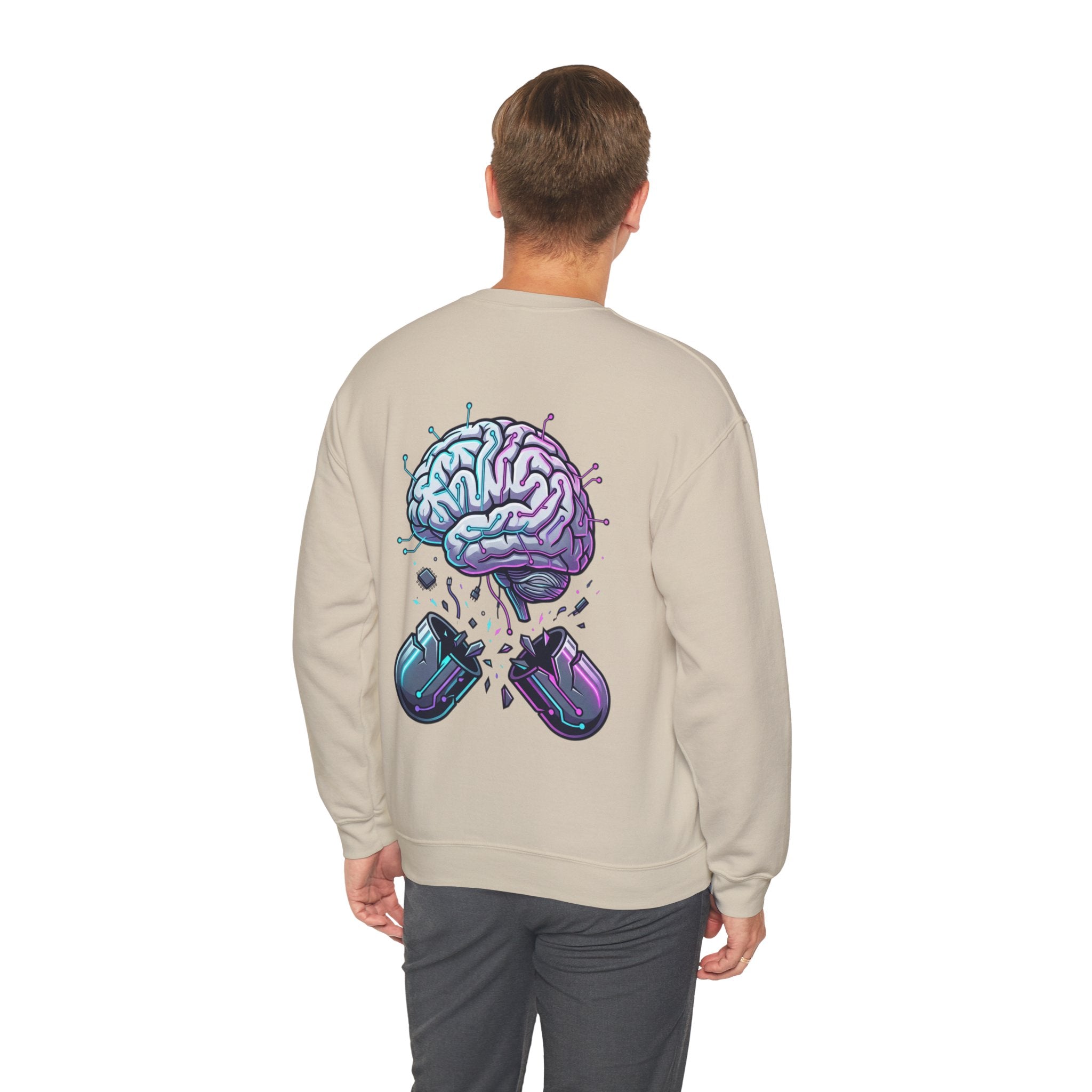 Crewneck Sweatshirt — Vaporwave Brain & Broken Mouse Graphic