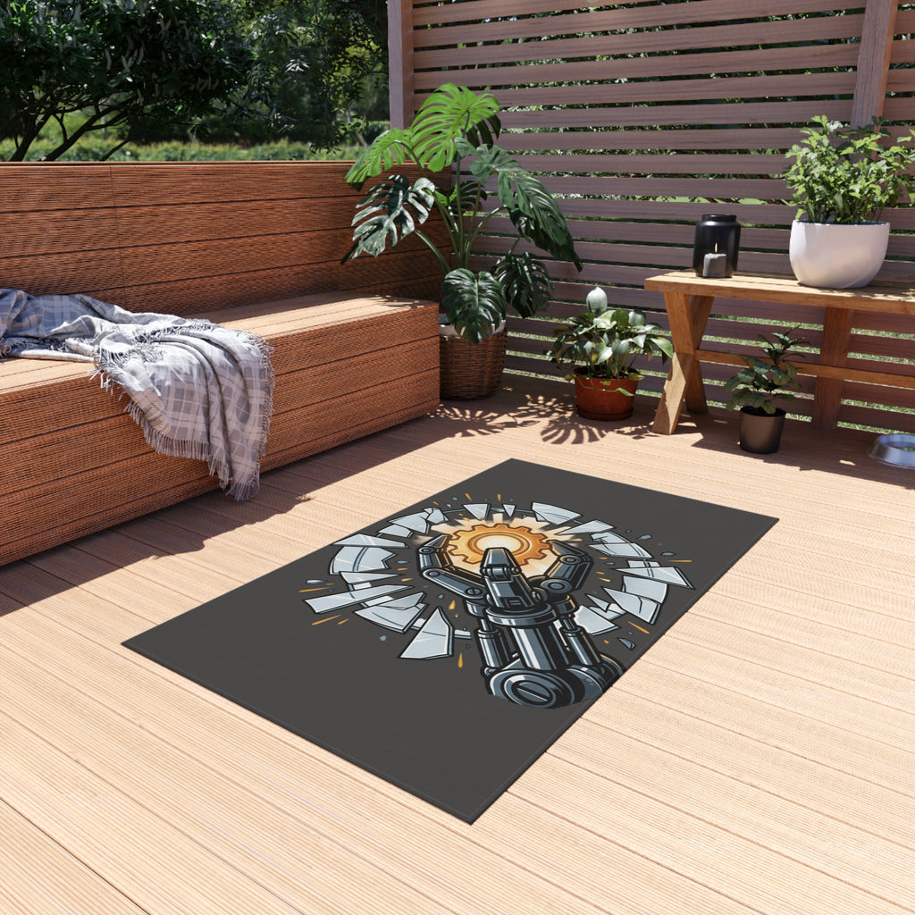 Outdoor Rug — Robotic Hand Breaking Through with Gear Accent