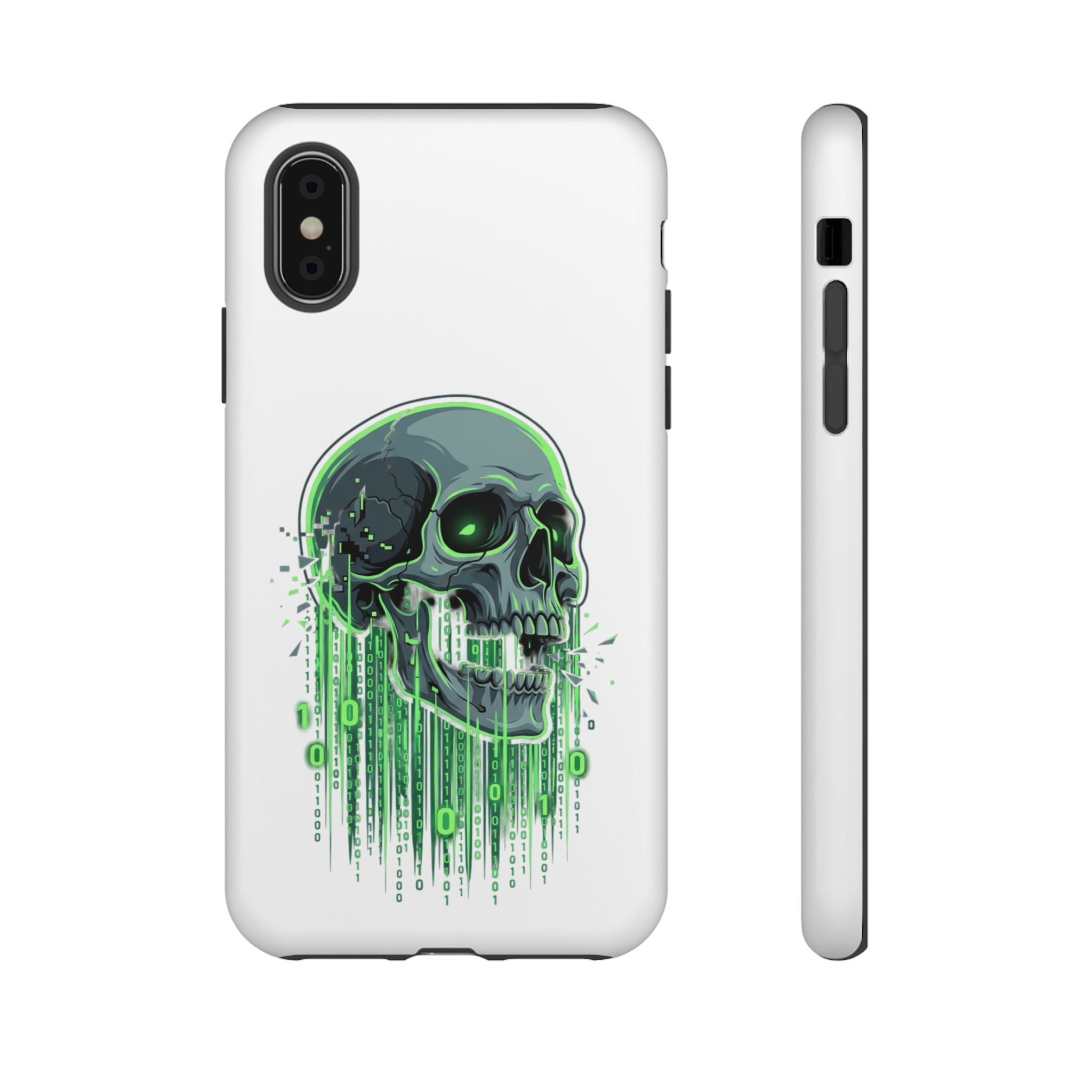 Skull Matrix Phone Case — Neon Green Cyberpunk Protective Case