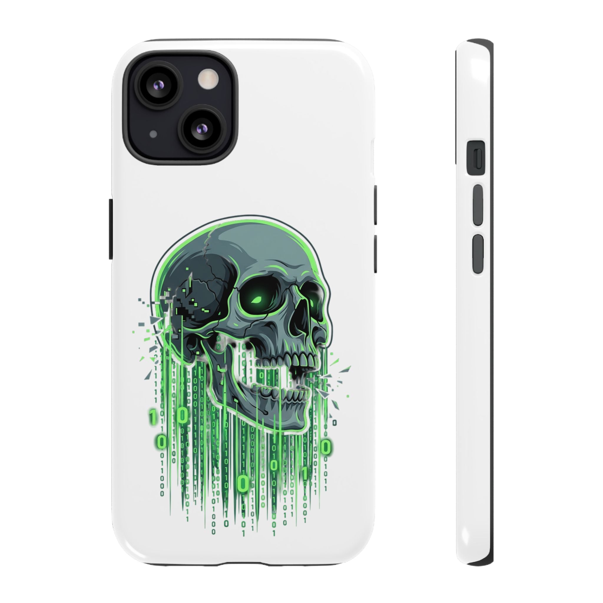 Skull Matrix Phone Case — Neon Green Cyberpunk Protective Case