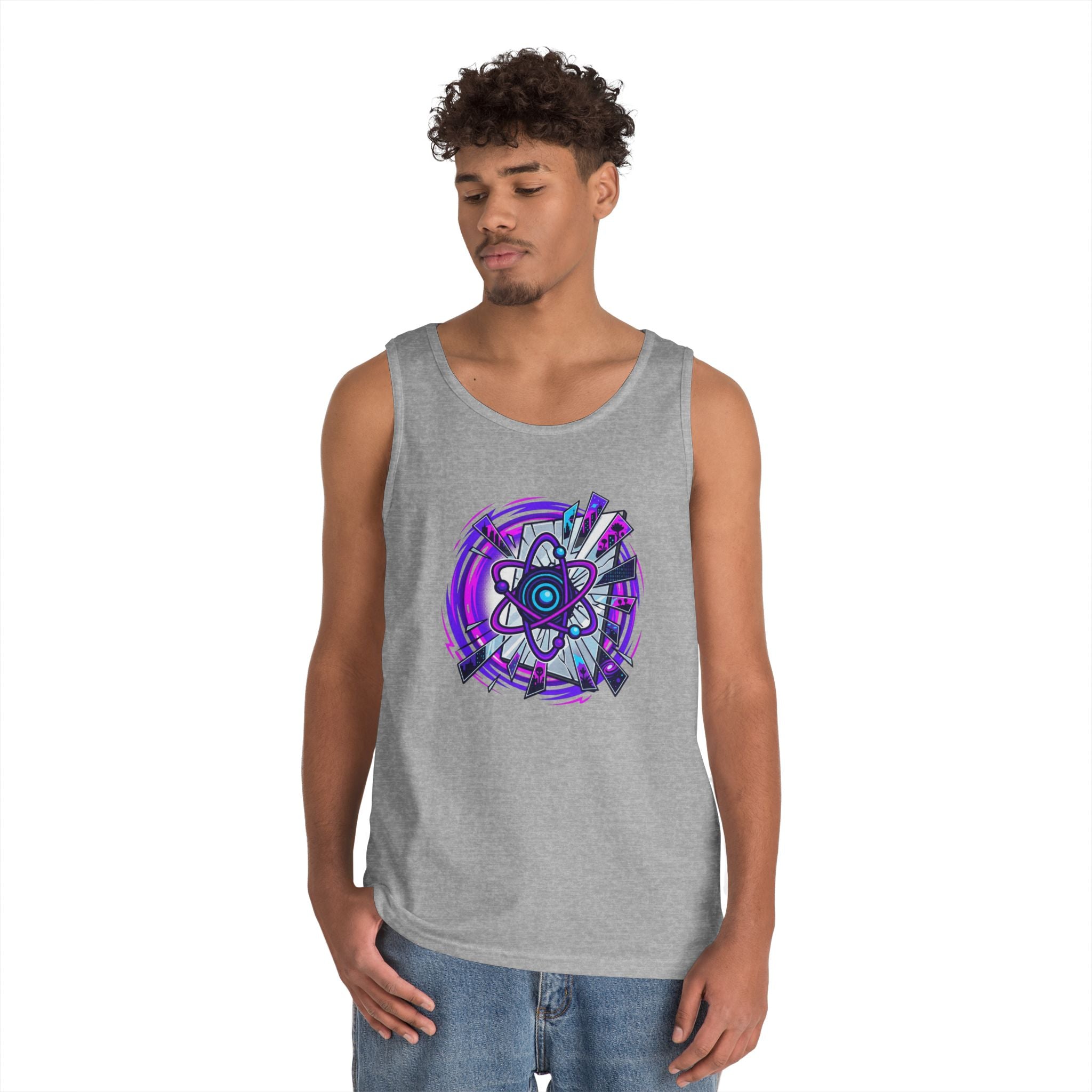 Atomic Vibe Tank Top — Neon Purple Science Atom Graphic