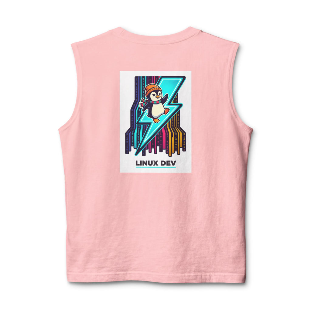 Linux Dev Penguin Muscle Tank — Retro Lightning Tech Tank Top