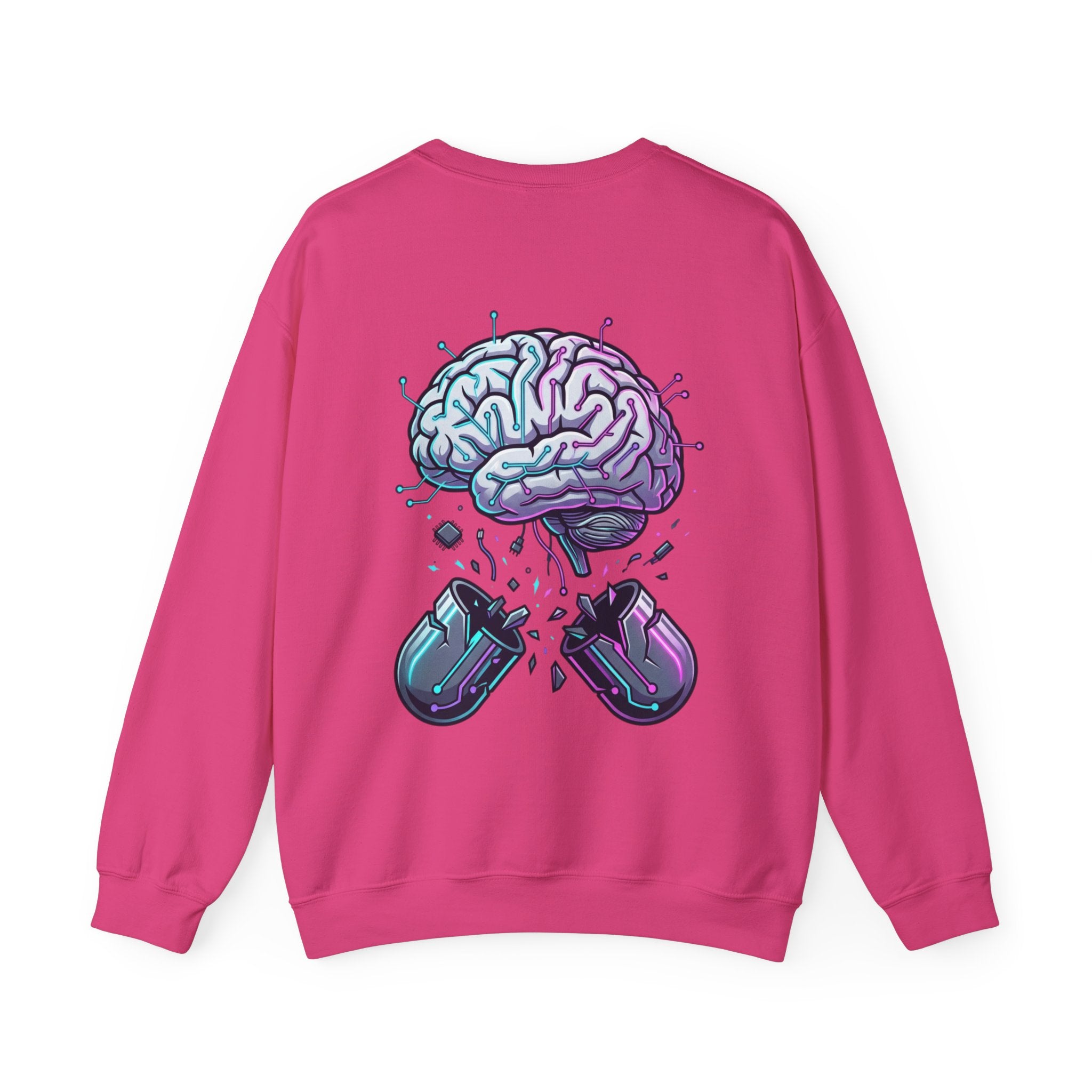 Crewneck Sweatshirt — Vaporwave Brain & Broken Mouse Graphic