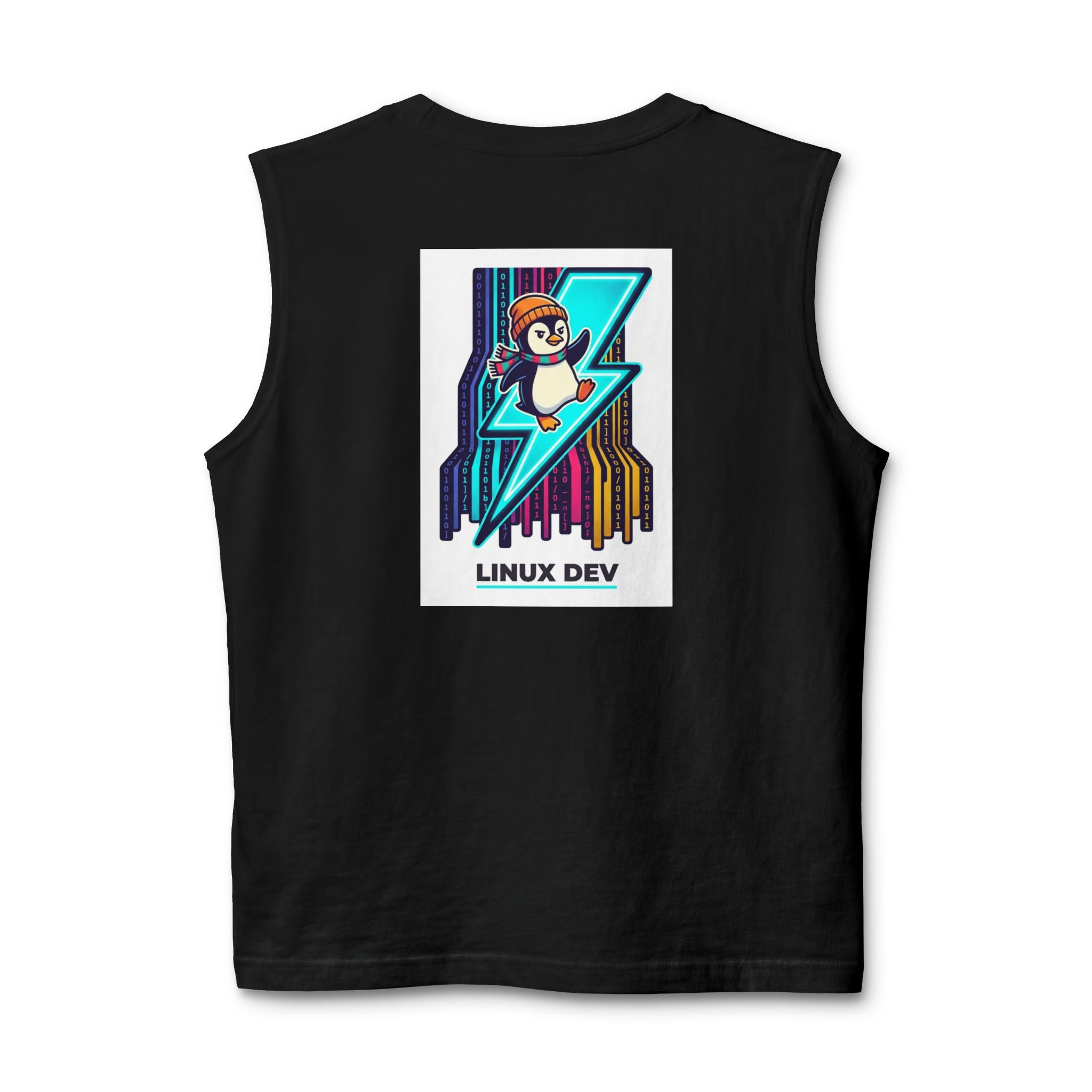 Linux Dev Penguin Muscle Tank — Retro Lightning Tech Tank Top