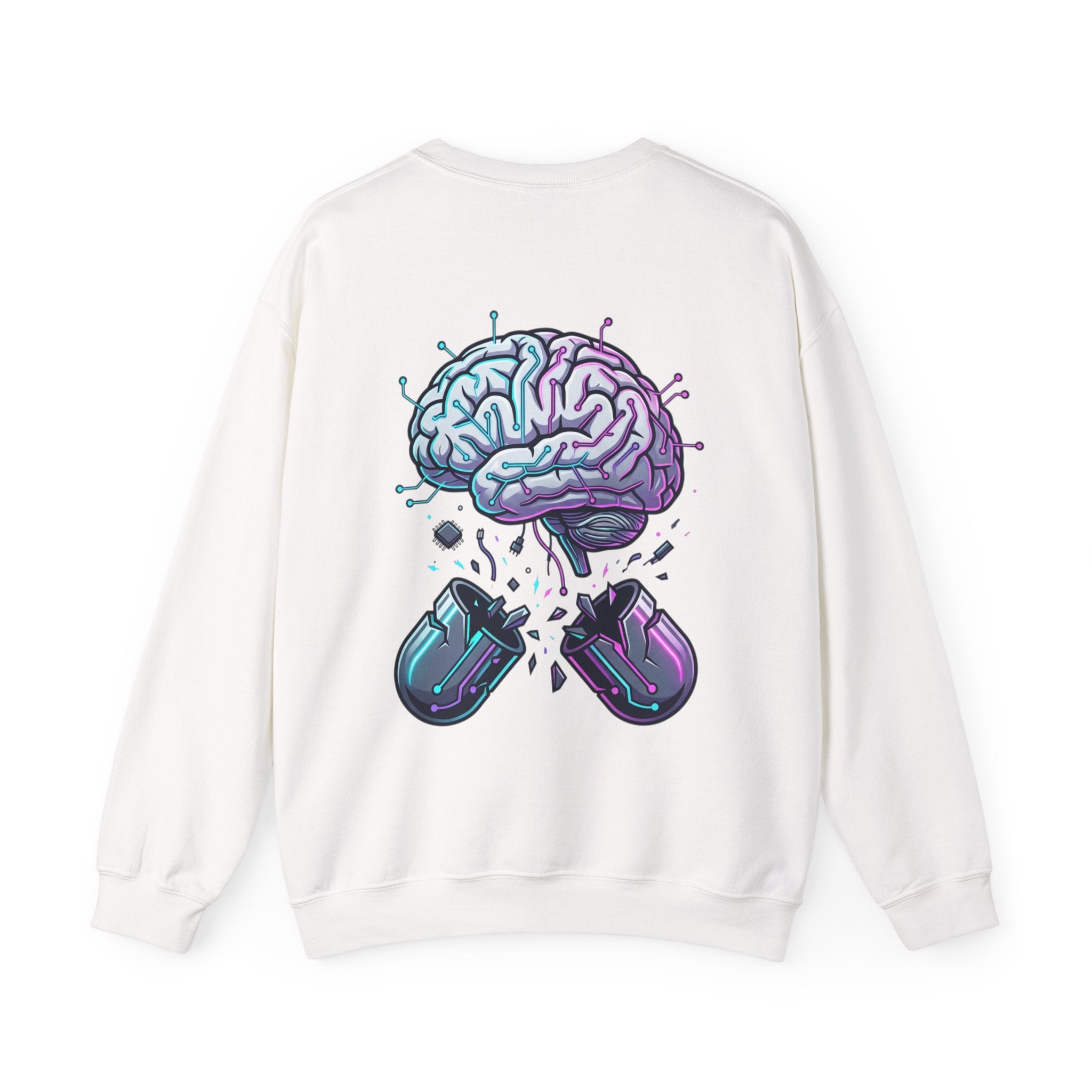 Crewneck Sweatshirt — Vaporwave Brain & Broken Mouse Graphic